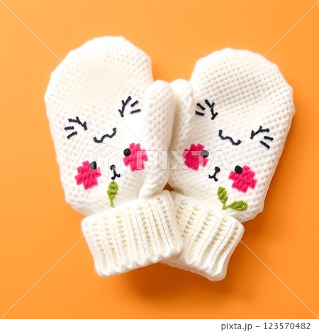 シンプルな背景に子供用手袋 123570482