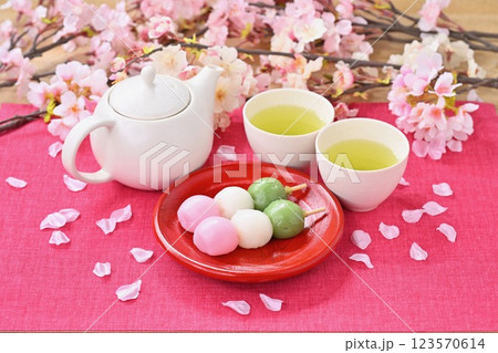 花見だんご、お花見団子、三色団子。春のイメージに。 花見だんご、お花見団子、三色団子。春のイメージに。 123570614
