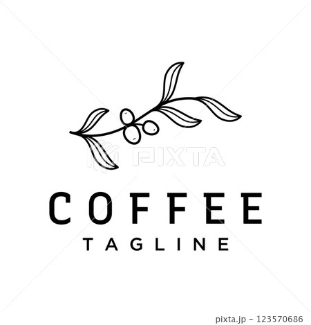 Logo design of arabica coffee cup and coffee plant hand drawn vintage style.Logo for business, cafe, restaurant, badge and coffee shop. Logo design of arabica coffee cup and coffee plant hand drawn vintage style.Logo for business, cafe, restaurant, badge and coffee shop. 123570686