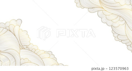 Vector gold and white line wave art, japanese golden clouds, luxury sea ornament at corners. Water oriental banner, river fluid abstract template, wallpaper. Vector gold and white line wave art, japanese golden clouds, luxury sea ornament at corners. Water oriental banner, river fluid abstract template, wallpaper. 123570963