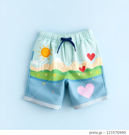 シンプルな背景に子供用短パン 123570999