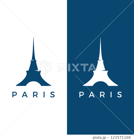 French eiffel tower building and high tower Logo template design.With editable vector illustration. 123571108