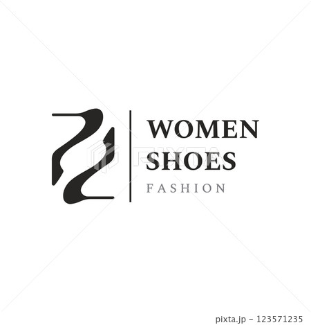 Hand drawn elegant and luxury high heel creative women's shoes creative logo design. Template for business, women's shoe shop, fashion, beauty. 123571235