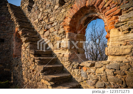 Old fortress ruins near chapel in a small czech town Petrohrad. Way of pilgrims, Czech republic. Old fortress ruins near chapel in a small czech town Petrohrad. Way of pilgrims, Czech republic. 123571273