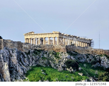Explore the ancient beauty of the Parthenon standing proudly on the Acropolis in Athens 123571348