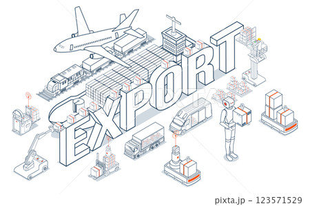 Global logistics facilitates the export of containerized cargo via ships, trucks, forklifts, and trains from industrial ports, enabling worldwide transportation. Global logistics facilitates the export of containerized cargo via ships, trucks, forklifts, and trains from industrial ports, enabling worldwide transportation. 123571529