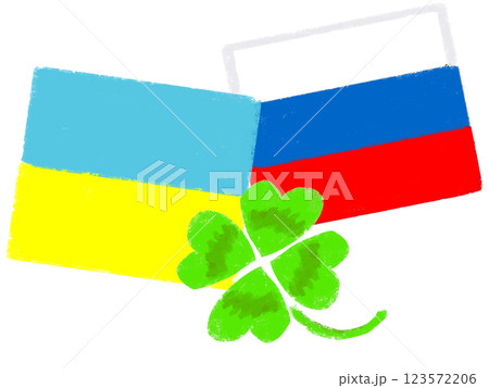 シンプルイラスト　クレヨンタッチ　ウクライナとロシアの国旗 123572206