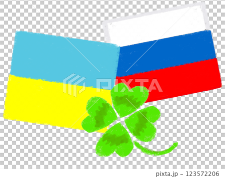 シンプルイラスト　クレヨンタッチ　ウクライナとロシアの国旗 123572206