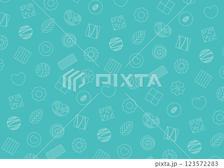 ハートやリフーなどのクッキーの線画のパターンイラスト_水色 123572283