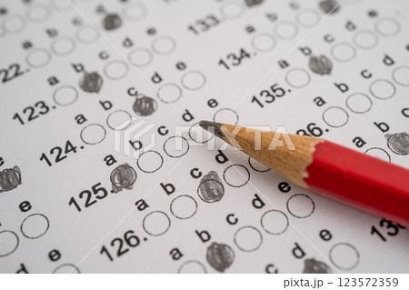 Answer sheets with pencil drawing fill to select choice, education concept. Answer sheets with pencil drawing fill to select choice, education concept. 123572359