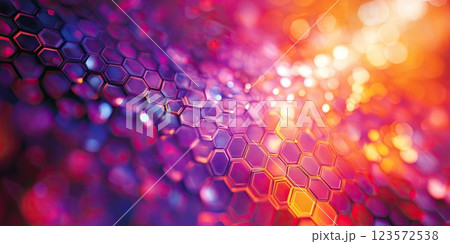 Colorful hexagonal patterns create a mesmerizing visual display filled with vibrant hues and dynamic light effects Colorful hexagonal patterns create a mesmerizing visual display filled with vibrant hues and dynamic light effects 123572538