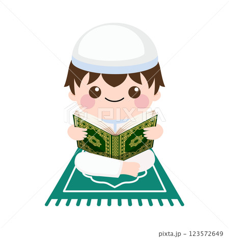 Cute Muslim boy read Quran 123572649
