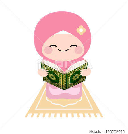 Cute Muslim girl read Quran 123572653