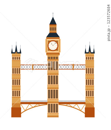 Great Britain tourist attraction, The Tower bridge. Welcome to England or world famous UK symbol. London sight which attract tourists. Vector cartoon illustration 123572684