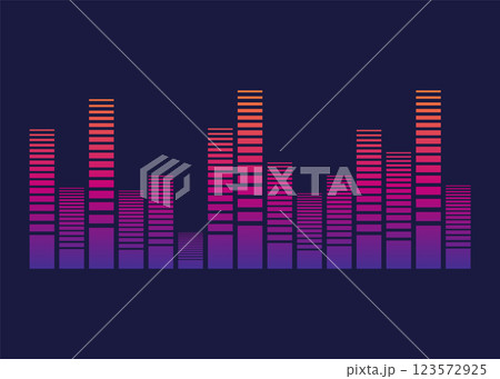 Sound waves equalizer. Frequency audio waveform, music wave or voice graph signal in HUD style. Abstract sound wave stripe lines. Volume level symbol. Vector cartoon illustration 123572925