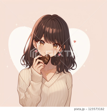 バレンタインチョコを食べさす女の子のイラスト素材 [123573182] - PIXTA