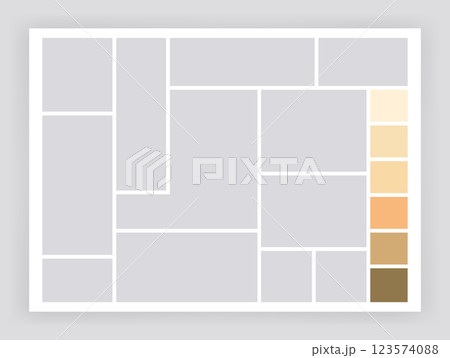 Photo collage template. Album brandboard, set portfolio images. Mood board background. Mosaic picture frame. Gallery banner. Vector illustration 123574088