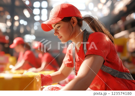Volunteers organize emergency supplies in a gymnasium during a community service event Volunteers organize emergency supplies in a gymnasium during a community service event 123574180