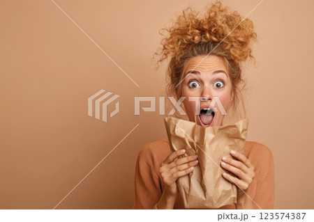 Woman experiences excitement trying exotic dish for first time Woman experiences excitement trying exotic dish for first time 123574387
