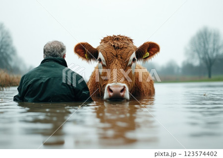 Heroic rescue of a cow stranded in floodwaters highlights compassion for animals Heroic rescue of a cow stranded in floodwaters highlights compassion for animals 123574402