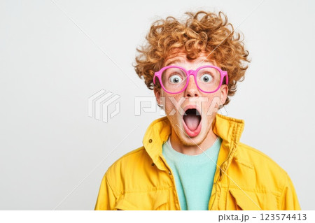 Young man expresses amazement after winning a raffle at a community fair event Young man expresses amazement after winning a raffle at a community fair event 123574413