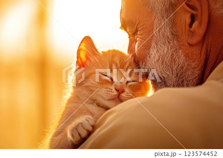 Veterinarian provides comfort to a distressed cat at an animal shelter during a bright day Veterinarian provides comfort to a distressed cat at an animal shelter during a bright day 123574452