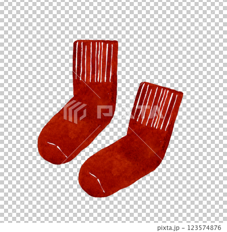 Simple red socks Fashion item hand-drawn watercolor illustration material 123574876