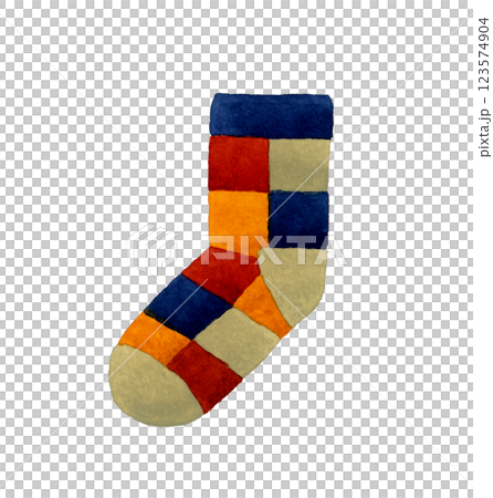 天然方塊格紋圖案襪 手繪水彩插畫的時尚單品 123574904