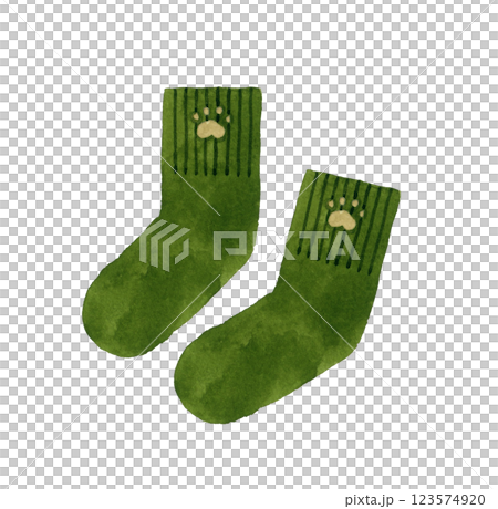 單一色調的綠色襪子 - 手繪水彩插圖的時尚單品 單一色調的綠色襪子 - 手繪水彩插圖的時尚單品 123574920
