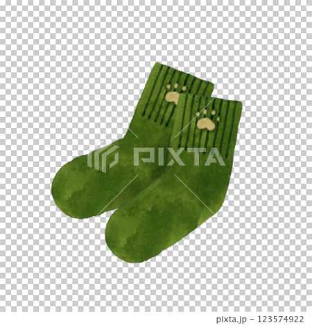 單一色調的綠色襪子 - 手繪水彩插圖的時尚單品 單一色調的綠色襪子 - 手繪水彩插圖的時尚單品 123574922