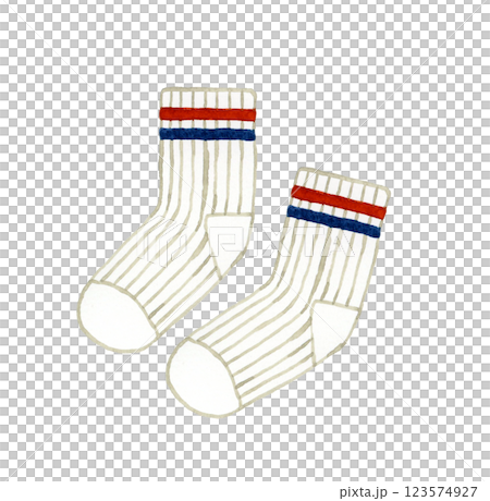 條紋襪子（白襪）時尚單品手繪水彩插圖 123574927