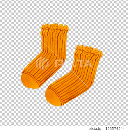 Orange crinkled socks Fashion item hand-drawn watercolor illustration material Orange crinkled socks Fashion item hand-drawn watercolor illustration material 123574944