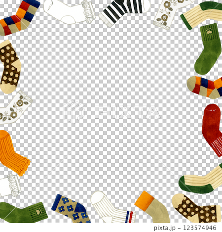 Socks frame Hand-drawn watercolor illustration background material of fashion items 123574946