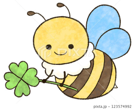 クローバーを運ぶかわいい蜂のイラスト 123574992