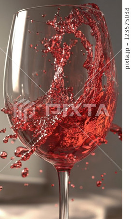 Dynamic splash of red wine in glass captures elegance and motion in fine detail 123575038