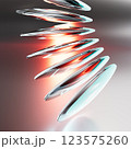 Colorful futuristic 3D illustration with mirrored glass or metal ellipses floating in a semicircle arc along a line on a gradient background. Unusual conceptual object for background 123575260