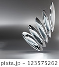 Colorful futuristic 3D illustration with mirrored glass or metal ellipses floating in a semicircle arc along a line on a gradient background. Unusual conceptual object for background 123575262