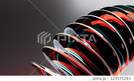 Colorful futuristic 3D illustration with mirrored glass or metal ellipses floating in a semicircle arc along a line on a gradient background. Unusual conceptual object for background Colorful futuristic 3D illustration with mirrored glass or metal ellipses floating in a semicircle arc along a line on a gradient background. Unusual conceptual object for background 123575263