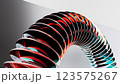 Colorful futuristic 3D illustration with mirrored glass or metal ellipses floating in a semicircle arc along a line on a gradient background. Unusual conceptual object for background 123575267