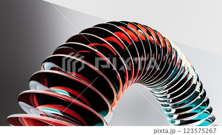 Colorful futuristic 3D illustration with mirrored glass or metal ellipses floating in a semicircle arc along a line on a gradient background. Unusual conceptual object for background Colorful futuristic 3D illustration with mirrored glass or metal ellipses floating in a semicircle arc along a line on a gradient background. Unusual conceptual object for background 123575267