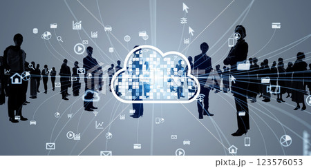 多国籍の人々のグループとクラウドコンピューティングのコンセプトビジュアル 多国籍の人々のグループとクラウドコンピューティングのコンセプトビジュアル 123576053