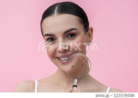 Close up of a woman face with birthmarks Close up of a woman face with birthmarks 123576086