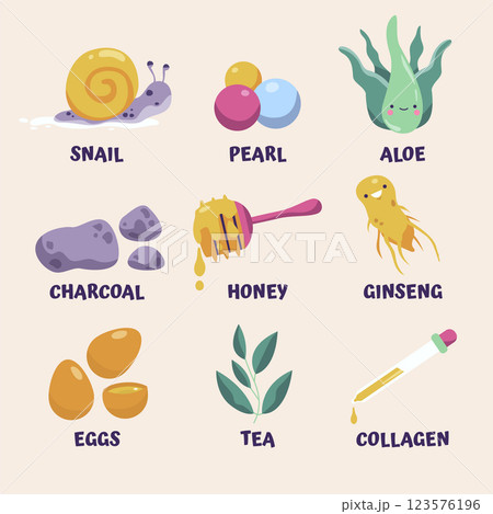 Hand drawn korean beauty element collection 123576196