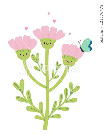 Cute flower with three inflorescences on a white background. Vector graphics. 123576478