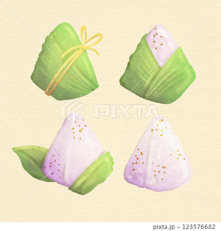 Hand painted watercolor dragon boat's zongzi collection 123576682