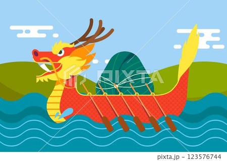 Flat dragon boat illustration 123576744