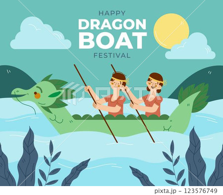 Hand drawn dragon boat illustration Hand drawn dragon boat illustration 123576749