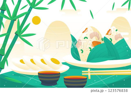 Hand drawn dragon boat's zongzi background Hand drawn dragon boat's zongzi background 123576838