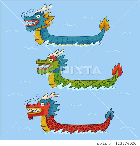 Hand drawn dragon boat collection 123576926