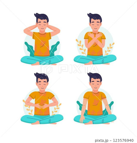 Self-healing reiki poses illustration set 123576940